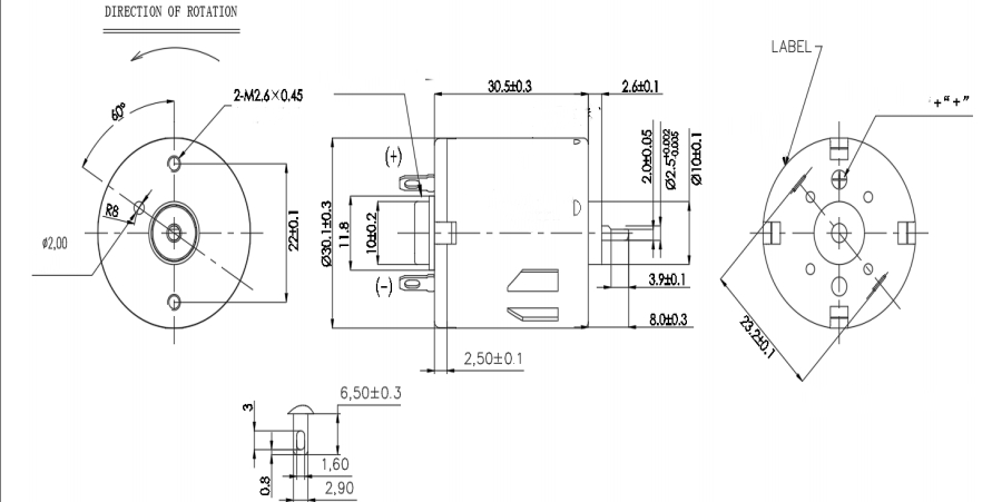 RK-3035SA Carbon Brushes Mini Electric Motor Dimension