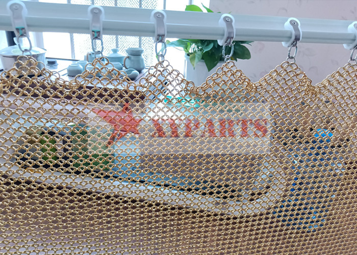 Gold Color Carbon Steel Chainmail Curtain For Coffee Shop Decoration