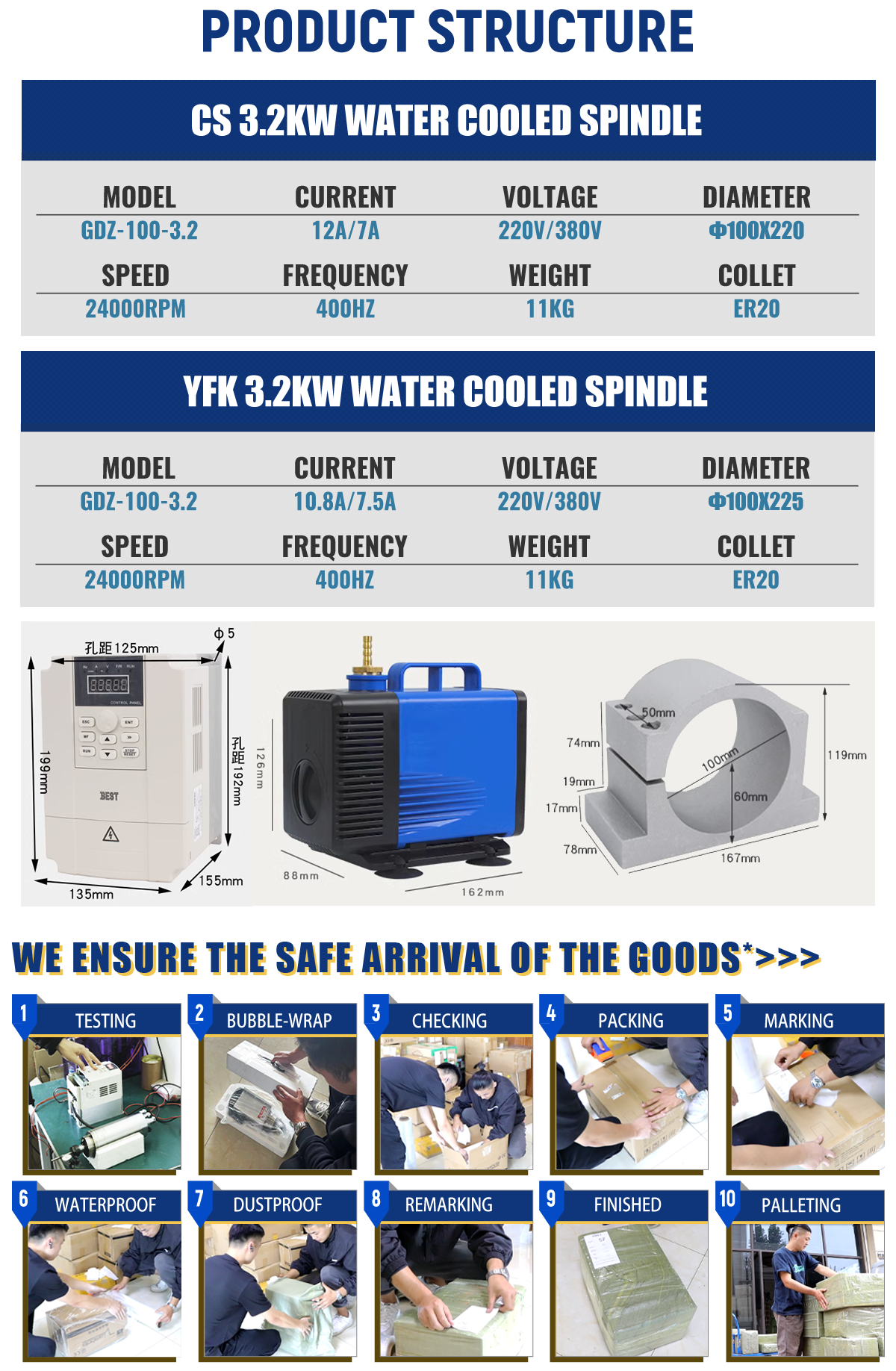 GDZ100-3.2 Water Cooling CNC Router Lathe Engraving Machine with 24000rpm High Speed