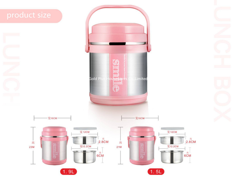 Wholesale double wall vacuum food jar with handle pink color 1.5L stainless steel insulated lunch box for adult