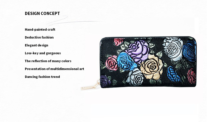 Designer Ladies Wallet in Long PU Leather with Custom Print and Fashionable Design