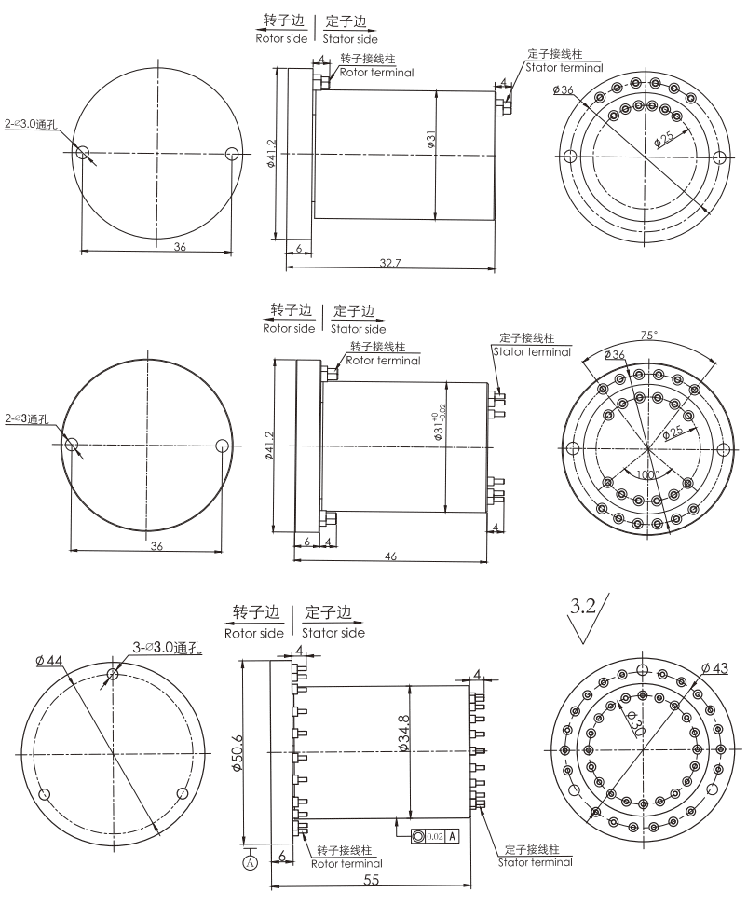 g000 series G000 Series Super High Speed Slip Ring(Max Speed 12000RPM) slip ring Drawing 