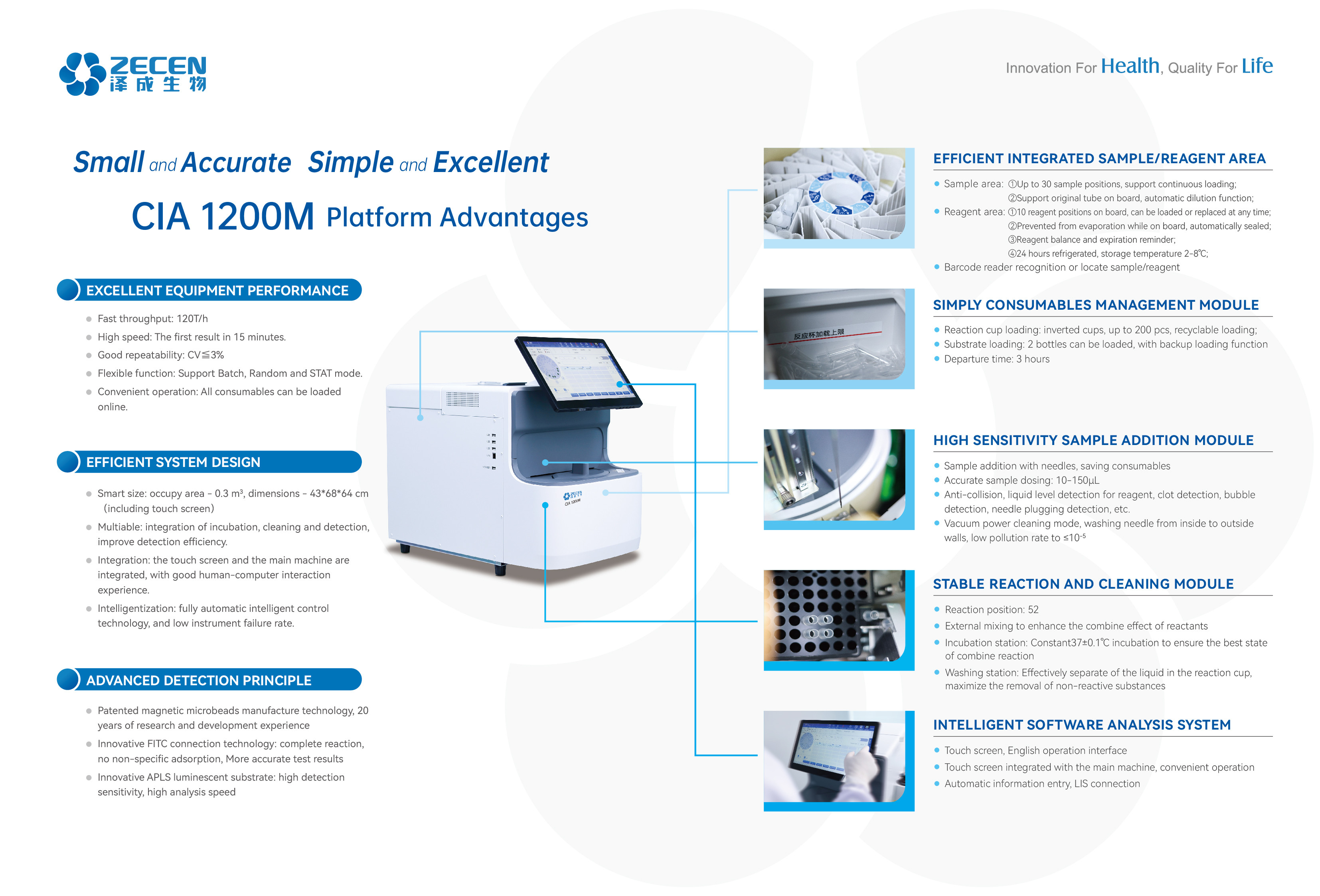 30 Sample Automated Immunoassay Analyzer 10 Reagent Positions CIA1200M For In Vitro Diagnostic Assays