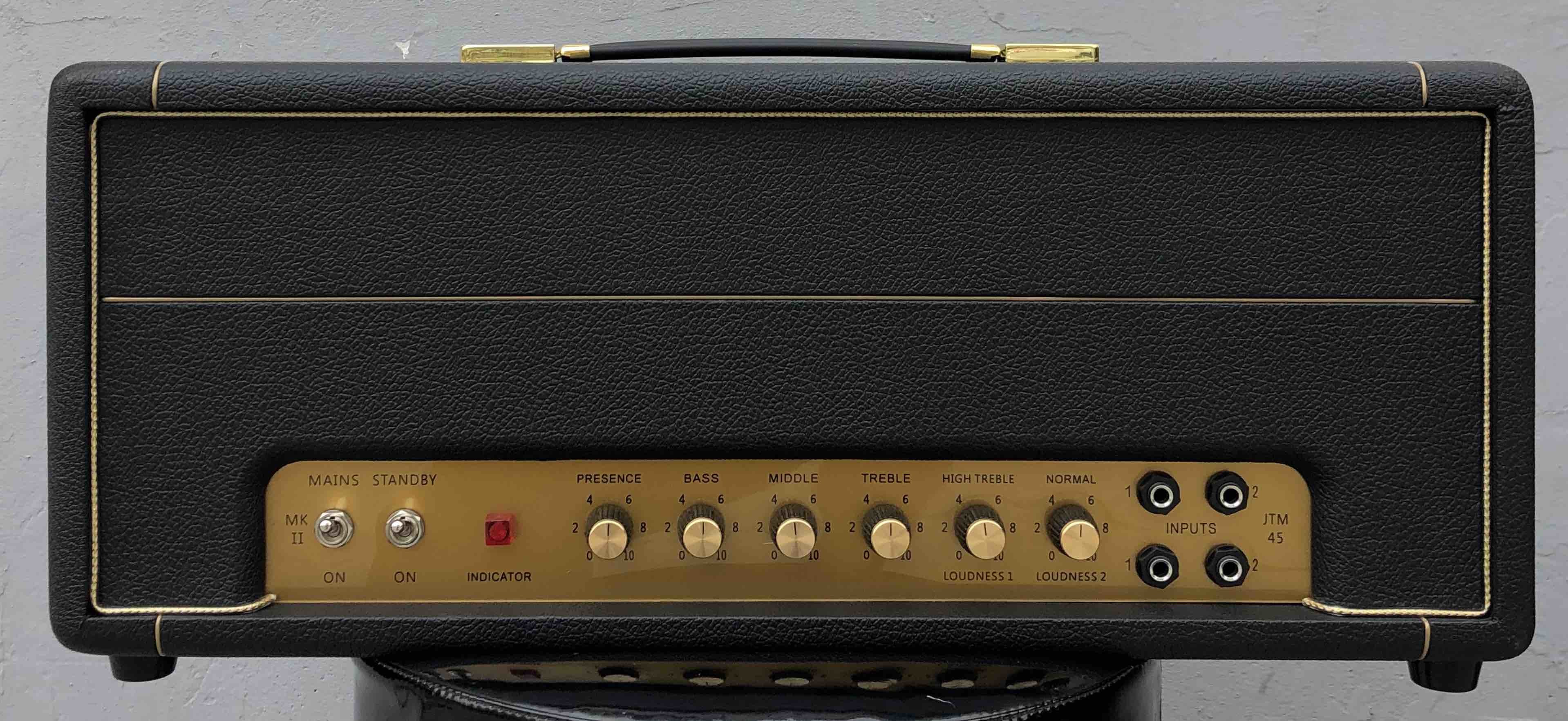 Custom Grand JTM45 Handmade Amp Head 50W in Black with Imported Gold Stripe AAAAA Grade Cabinet