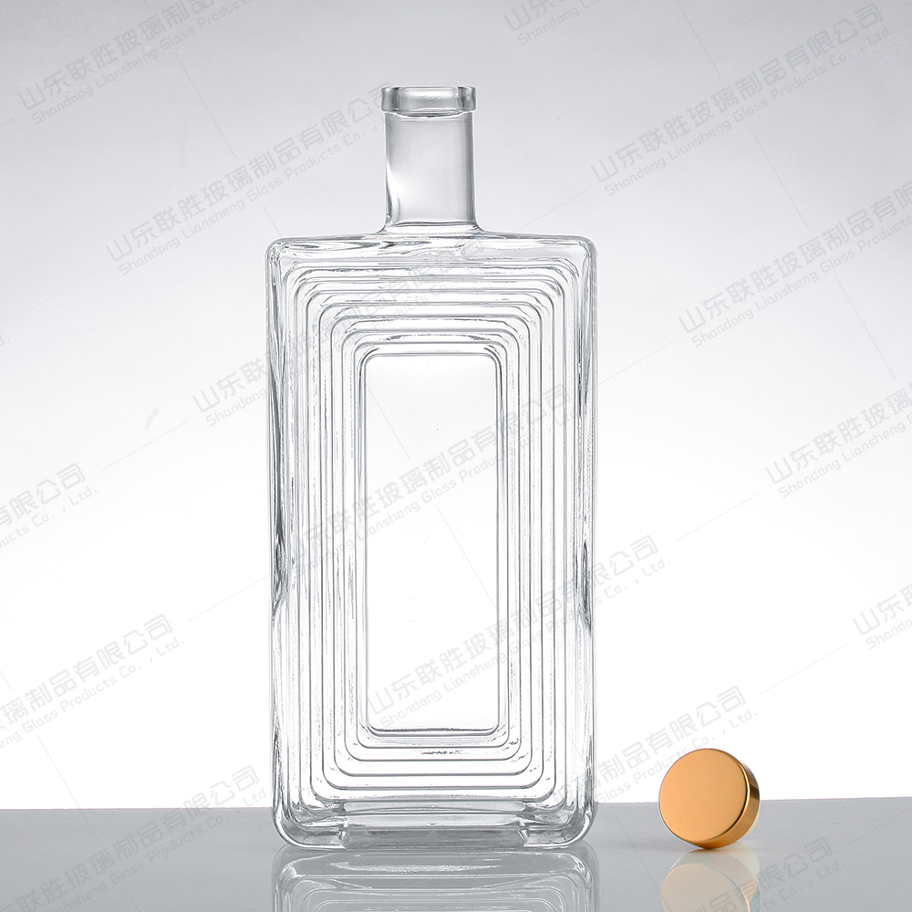 Glass Collar 250ml 500ml 750ml Flat Whisky Bottle with Screw Cap and Customized Color