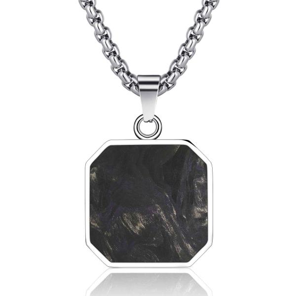 Custom Square Carbon Fiber Cross Necklace Jesus Christian Men's Bible Verse