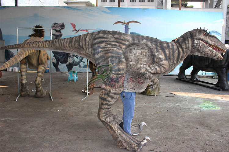 Interactive Handmade Realistic Dinosaur Costume Is Displayed In The Mall