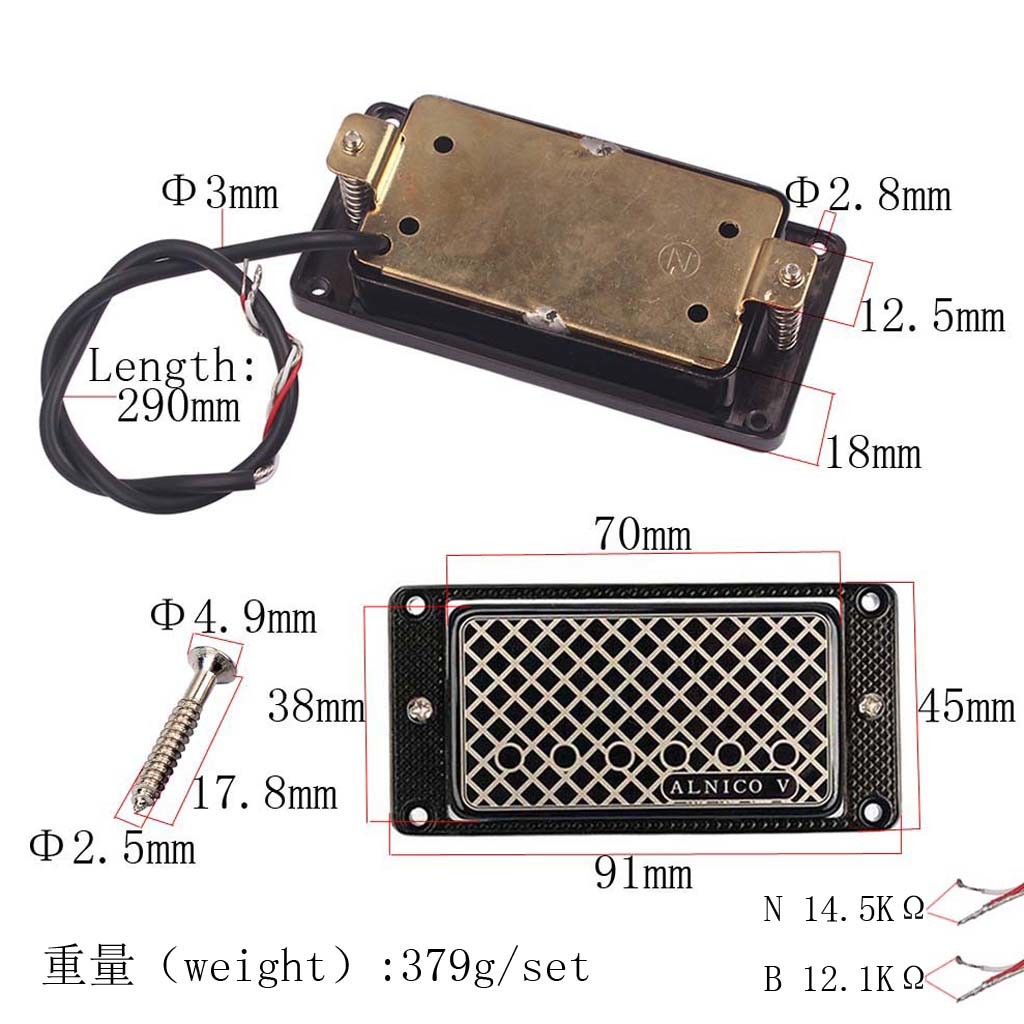 Vintage N12.1K/B14.5K Output LP Electric Guitar Pickup With Spring