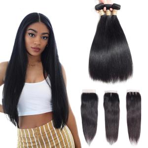 China Three Part 4 X 4 Closure 100 Human Hair Extensions / Remy Human Hair Straight wholesale