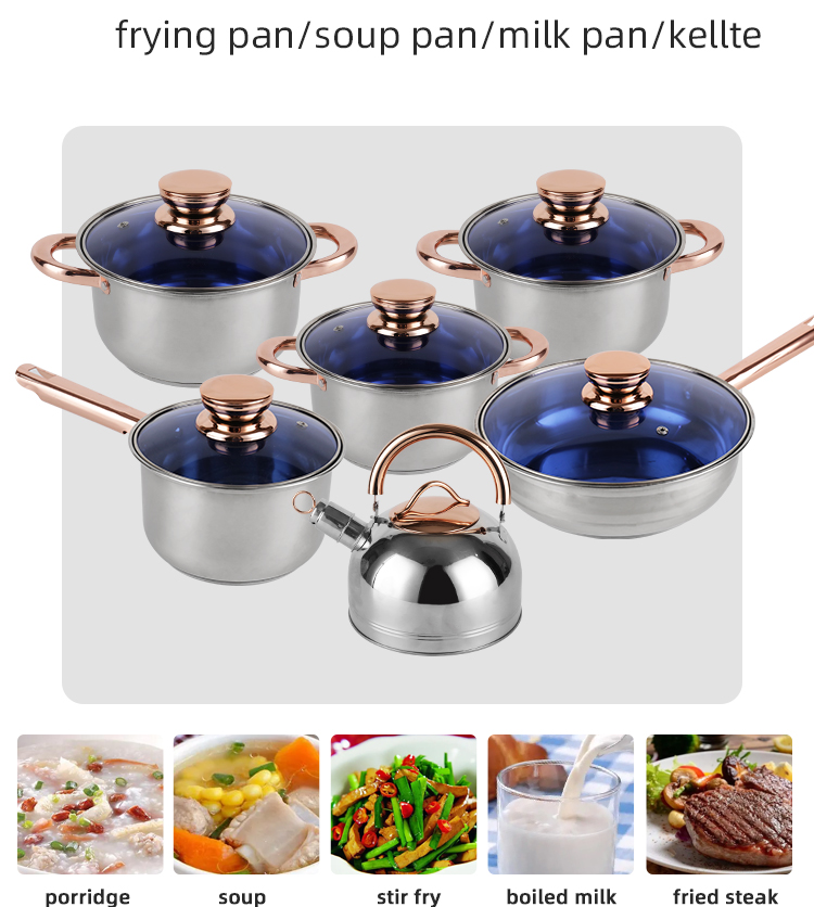 Nonstick Pots Capsule Bottom Glass Lid Round Knob 12 Pcs Stainless Steel Cookware Set Non Stick Cooking Pot Sets