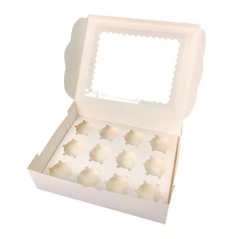 Custom Food Grade Kraft Folding Transparent Window Bakery Cupcake Box And Packaging With Paper Insert