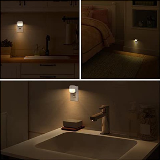 Plug-in Night Light, Warm White LED Nightlight, 4 Level Brightness Dusk-to-Dawn Sensor Light