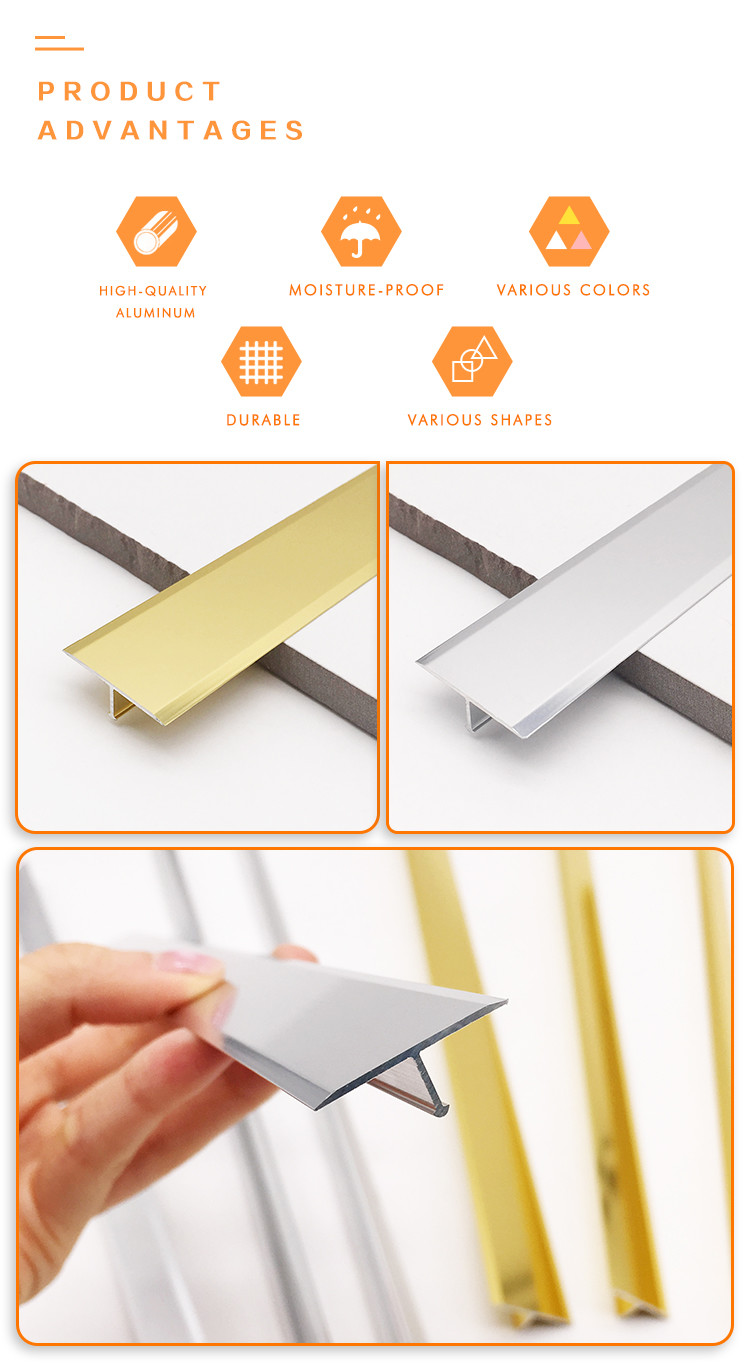 Ceramic Border Gold Aluminum T Transition Strip Edge T Shape Aluminum Tile Trim