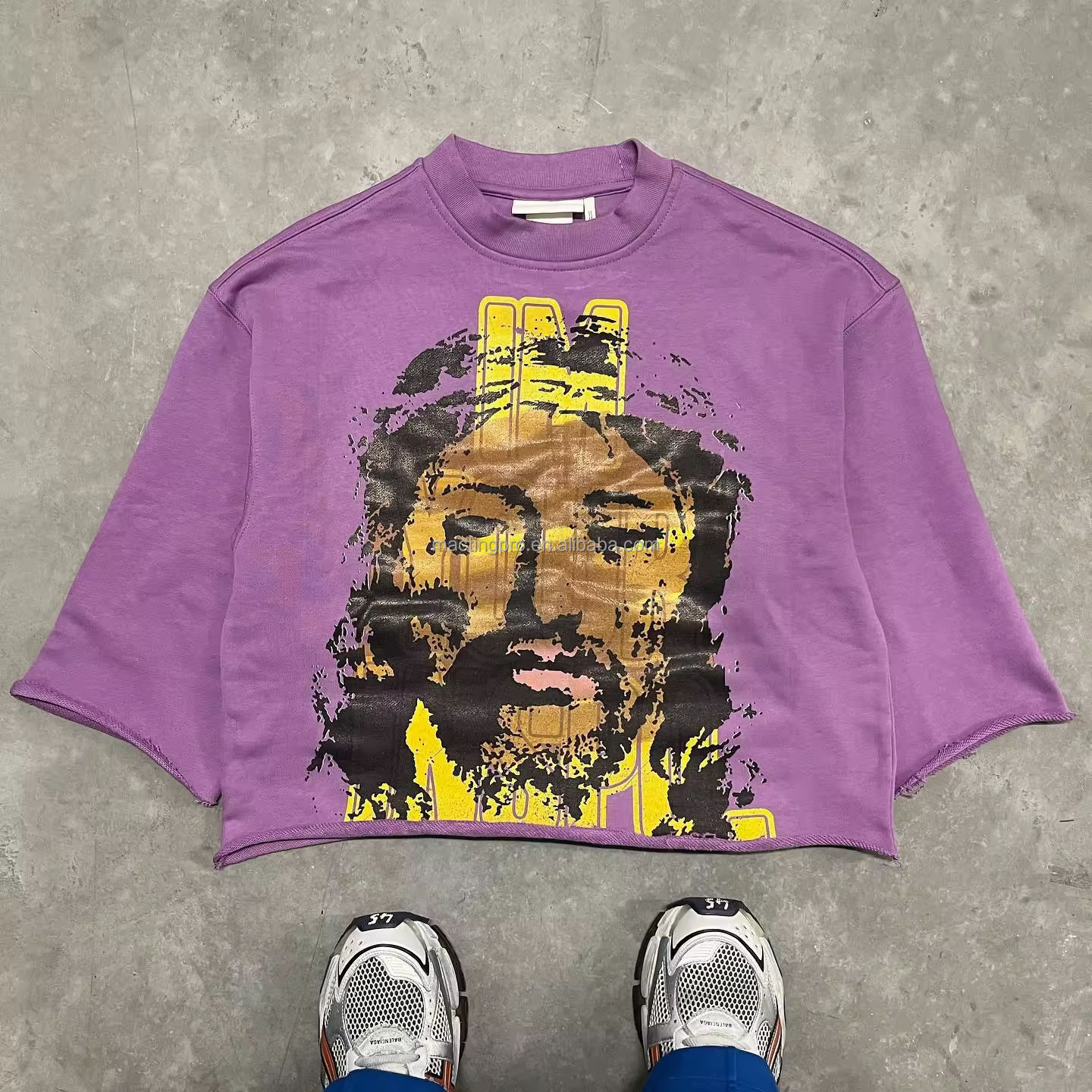 Printed Cropped Mens T Shirt Colorful 100% Cotton Heavyweight Printed Graphic 3/4 Sleeve