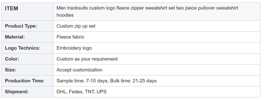 Men Tracksuits Custom Logo Fleece Zipper Sweatshirt Set Two Piece Pullover Sweatshirt Hoodies