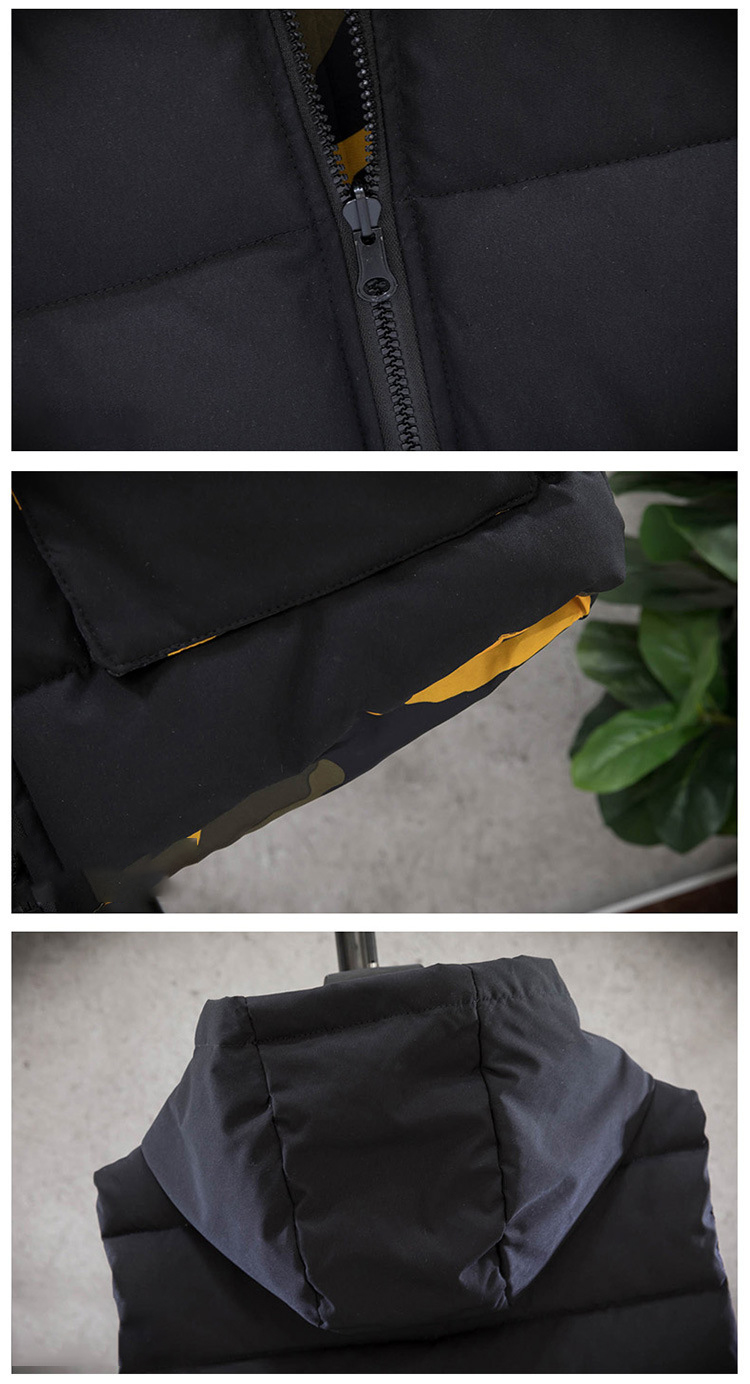 Zipper Up Cold Weather Vest Sleeveless Reversible Hooded Cotton Padded Vest