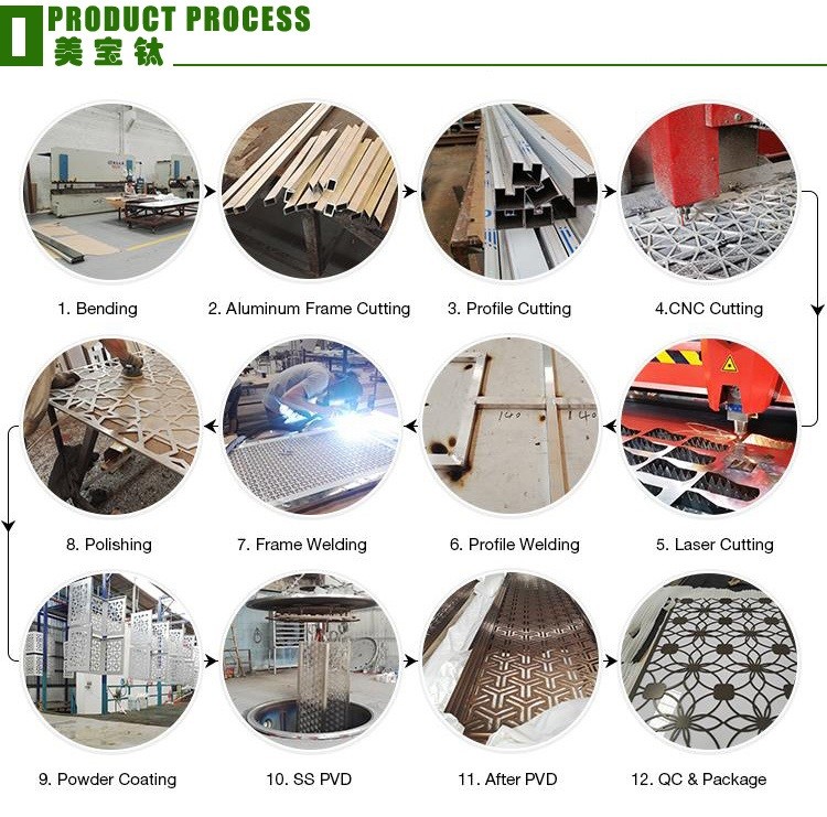 Gold PVD Color Plating Aluminum 10mm Room Divider
