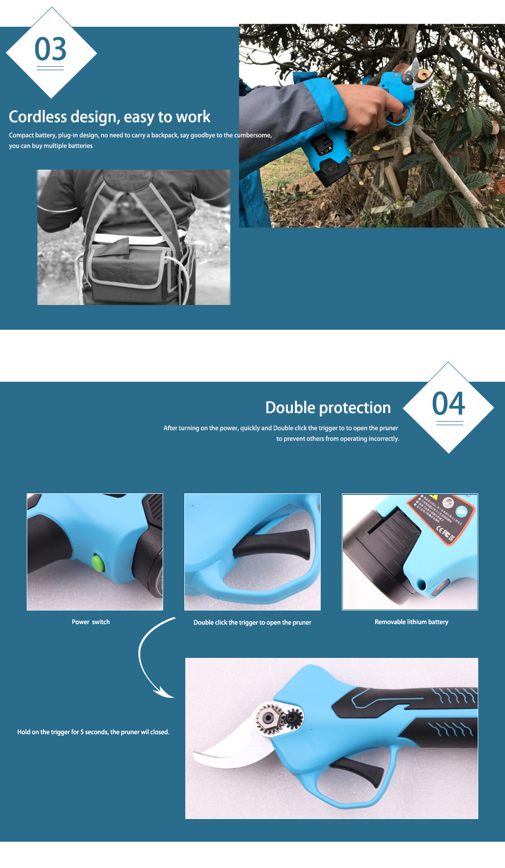 Swansoft Electric Garden Pruner Scissors Cordless Electric Pruning Shears 2.5CM Battery Orchard Pruner