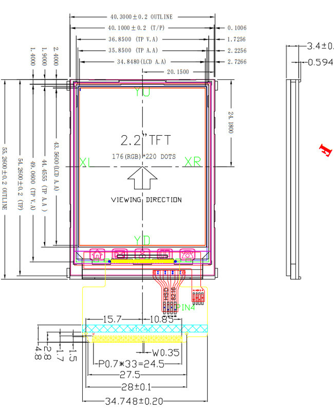 2.2" Resistive TFT LCD Touchscreen Display, 2.2 Inch TFT LCD MCU 8Bits 16Bits Interface