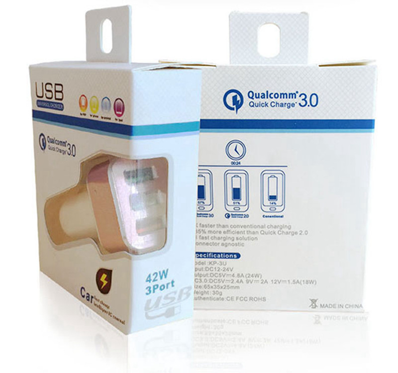 Quick Charger 3.0 42W USB 3 Ports Cell Phone Car Charger