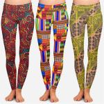 Colorful Geometric Kente Symbols African Art Print Leggings High Yoga Waist