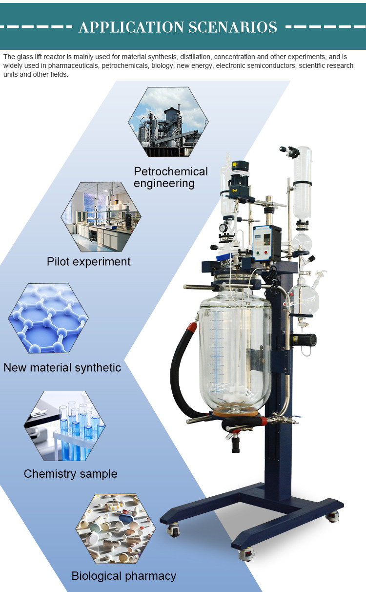 Automatic Lifting Lab Glass Reactor 10L Chemical Stirring Vacuum