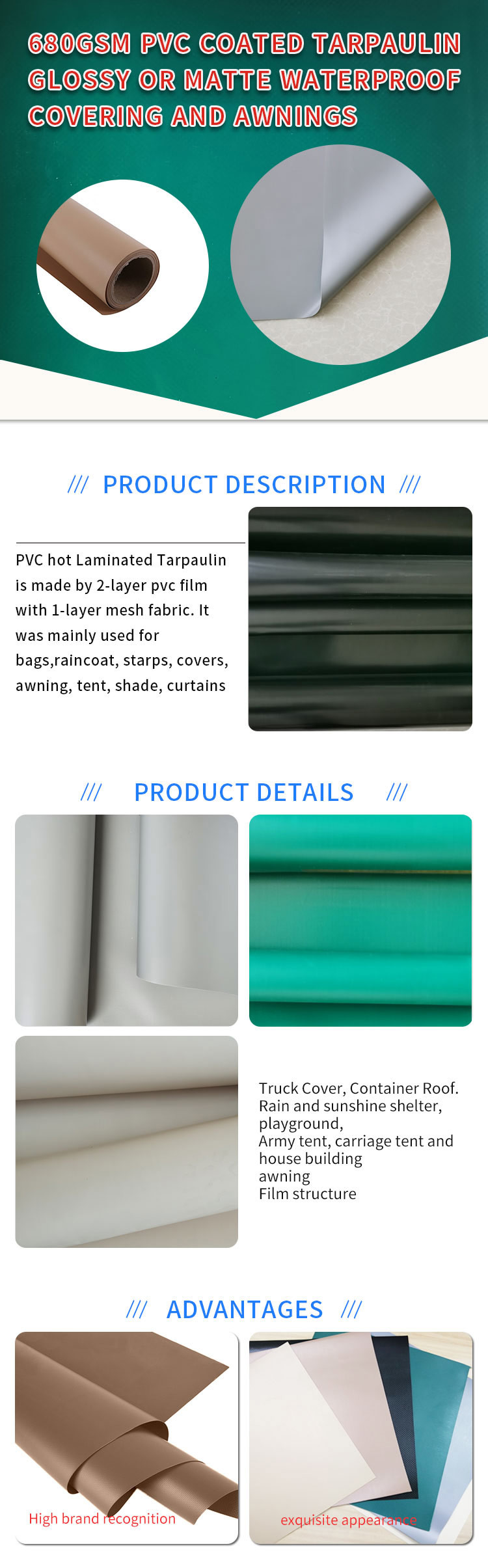 1000D Polyester Coated PVC 18oz Heavy Duty Tarp