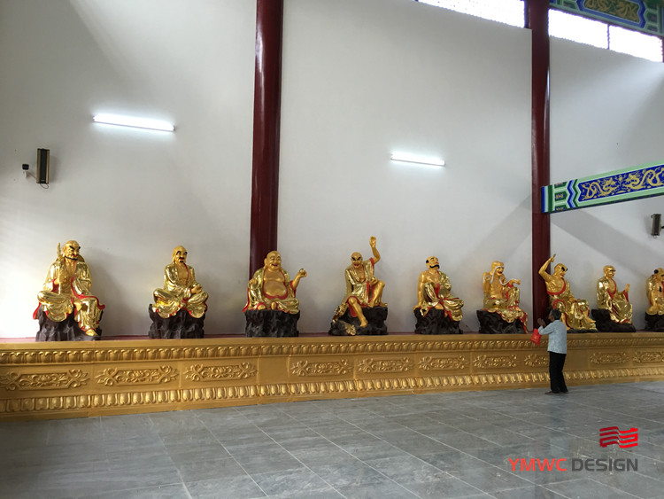 Gilded Red Copper Buddha Statue for Temple Customized Size and Indoor Group Sculpture