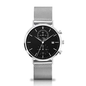 China Scratch Proof Mineral Stainless Steel Chronograph Watch Matte Black Chronos Face wholesale