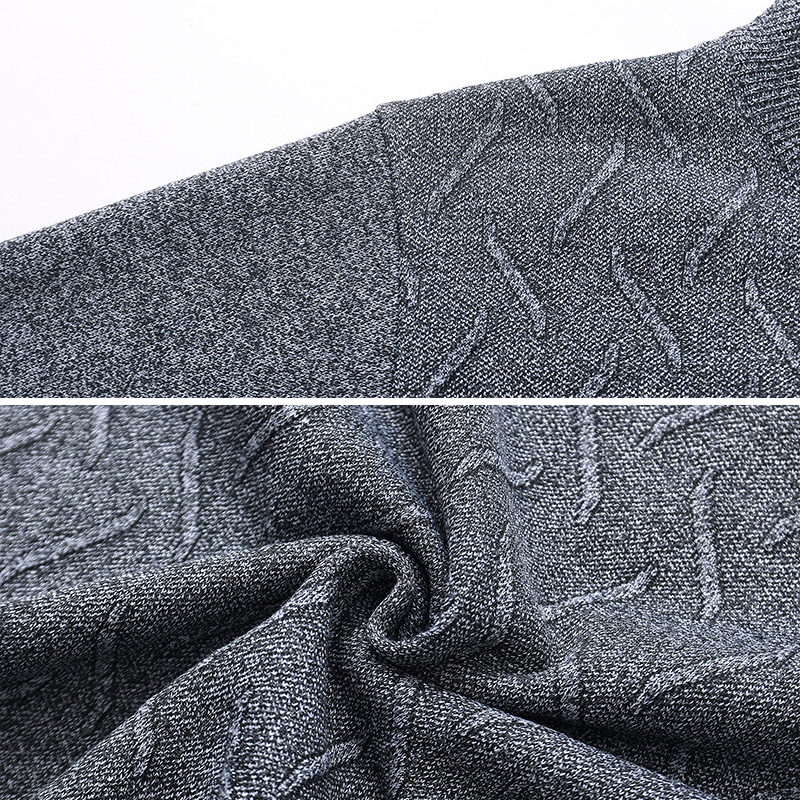 Winter Thick Middle Aged Fleece Lined Sweater 12GG Simple Long Sleeve Knits