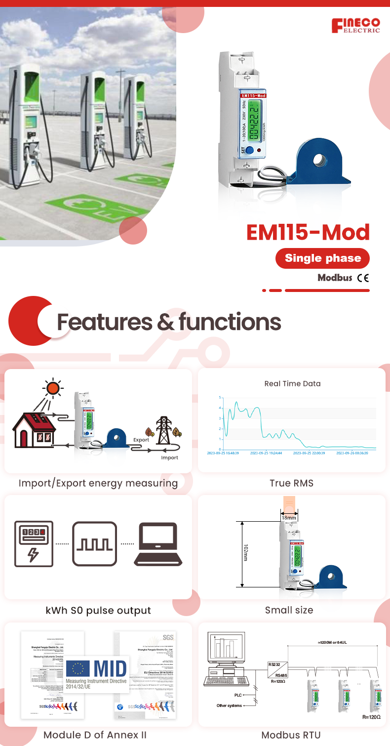 99999.9 Measuring Energy Range Class1 EM115-MOD Mid Single Phase Energy Monitor Meter