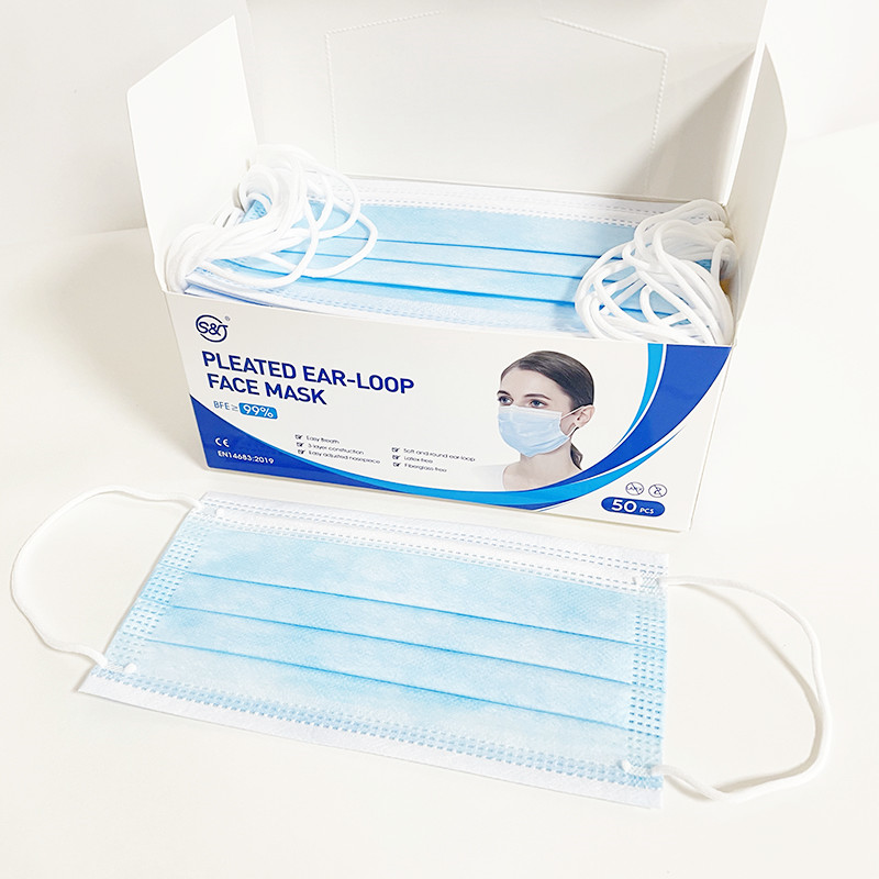S&J Face Mask Blue/white/black 3Ply Disposable Medical Masks cool Breathable Filter Non Woven Earloop face mask