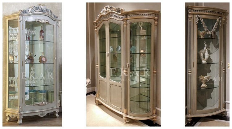 Oval Curio Cabinet 4 Doors Living Room Cabinets With 3 Glass Shelves FJ-138