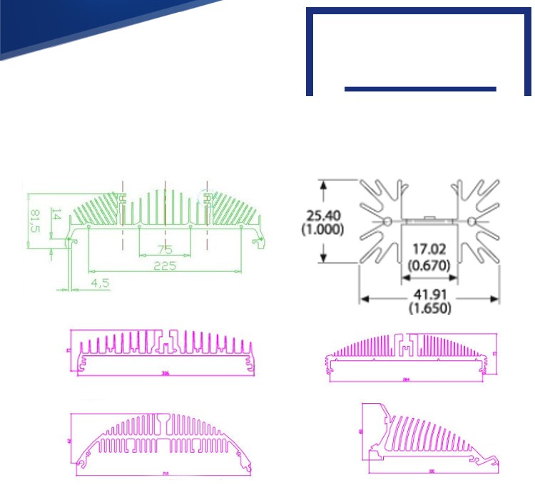 6063 T5 Raw Matrial Forge Aluminium Heat Sink Profiles with Casting Processing