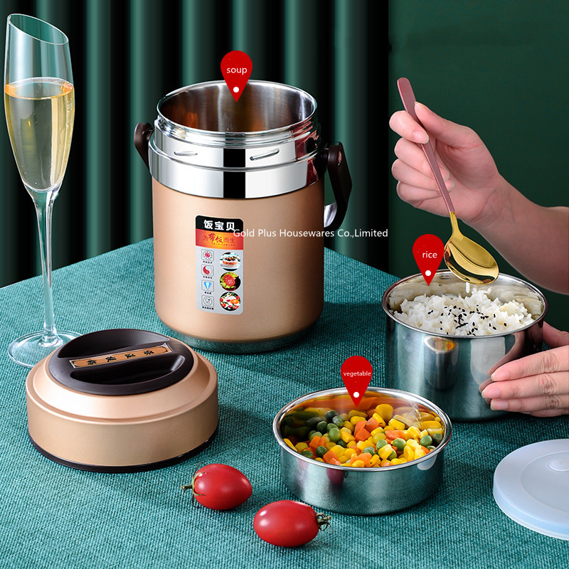 Factory direct vacuum insulation stew cans metal steel gift promotion custom logo portable heat preservation bucket