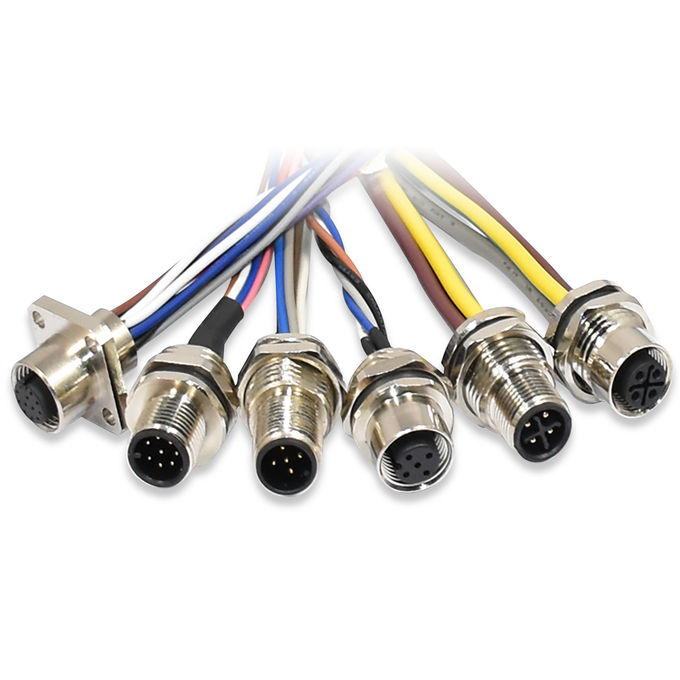 M12 S Coded Connector Female 4 Pins Waterproof Front Panel Mount With Pigtail Plug