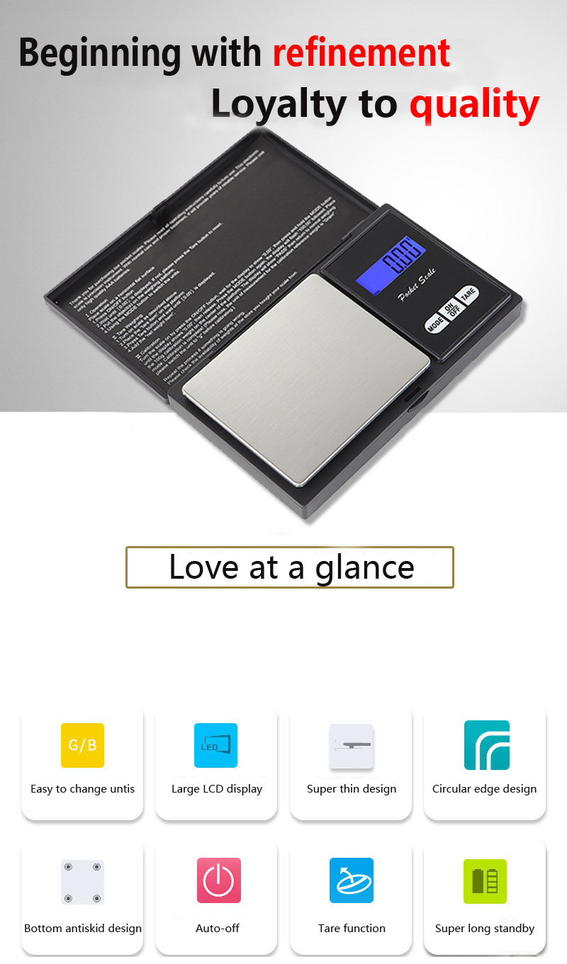 High Precision ABS Stainless Steel Pocket Scale 0.01g Accuracy Mini Digital Jewelry Scale Scale size 7.6*12.8*2 cm