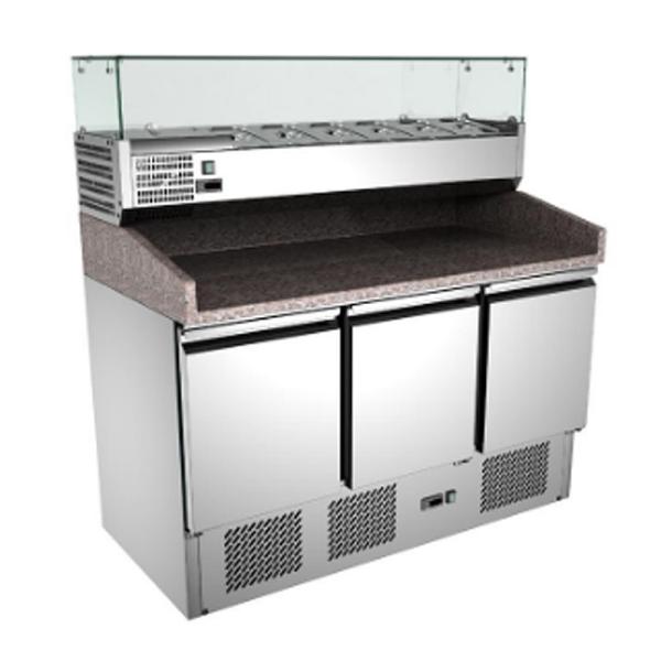 Commercial Kitchen Pizza Salad Prep 201/304 Table Large Capacity Stainless Steel  Refrigerator Marble Surface Workbench