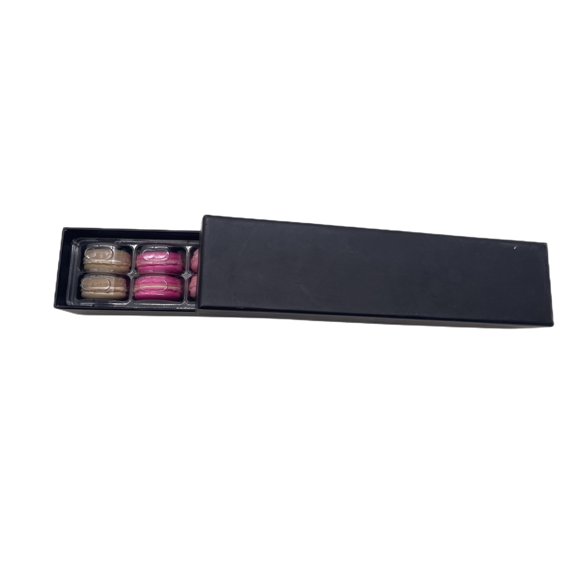 All Black Luxury Kraft Paper Recyclable 12pcs Macaron Packaging Box with Plastic Inner Tray