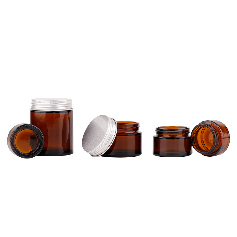 Amber empty body cream cosmetic jars face cream glass jar with aluminum lid