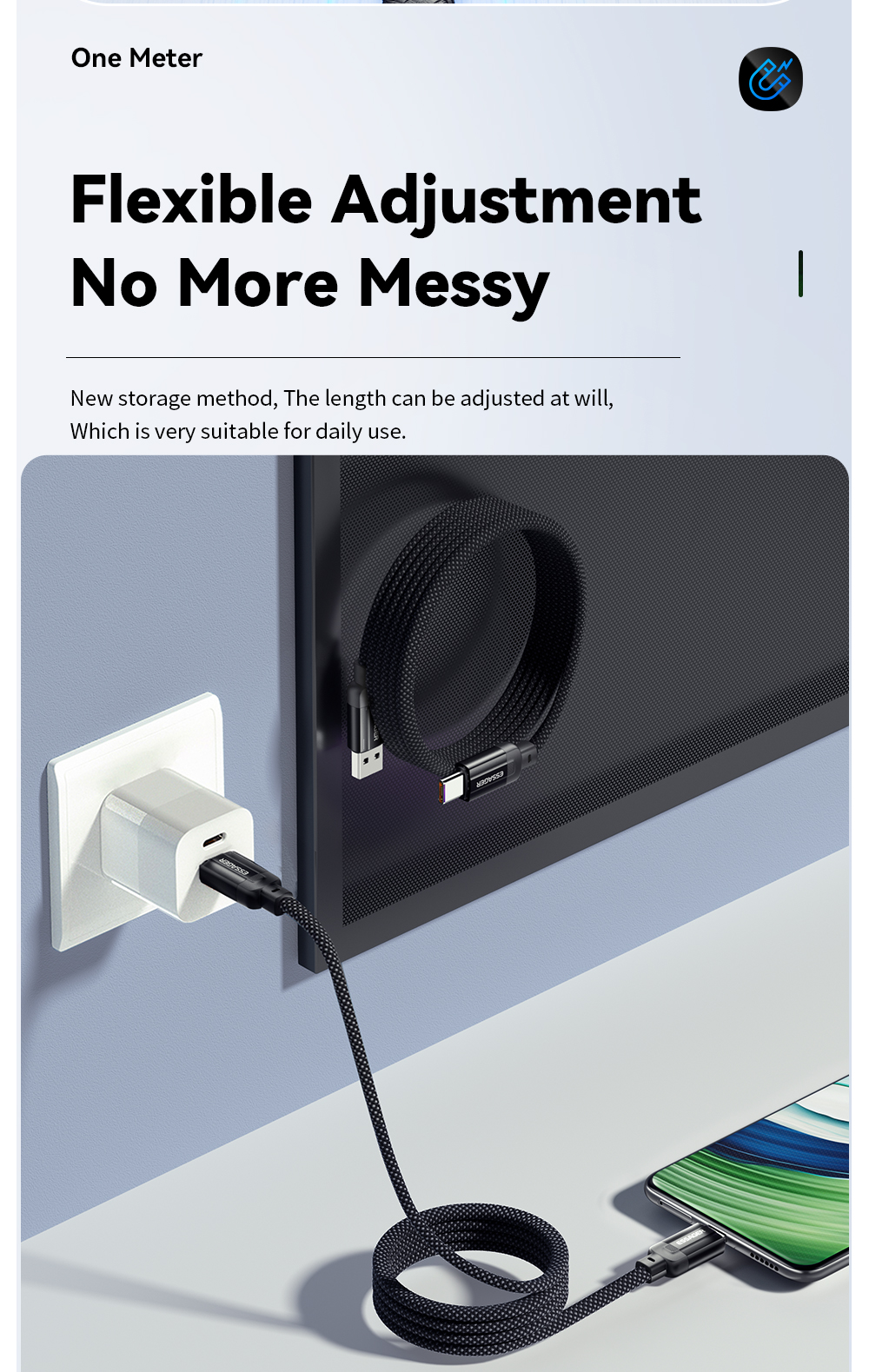 Magnetic Absorption Charging Cable Type C USB C to USB Cable 100W ES-X55 Series