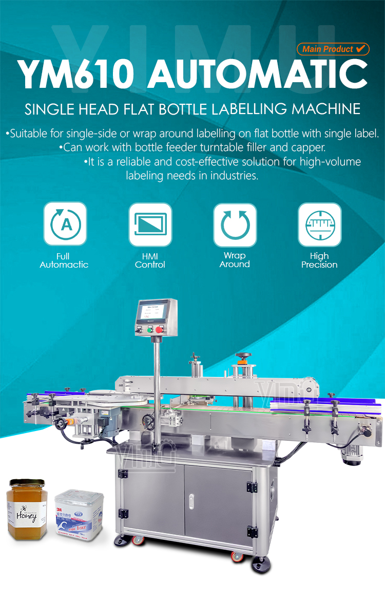 YM610 Fully Automatic Bottle Three Four Sides Wrap Around Labeller For Hexagon Glass Jam Spice Jars