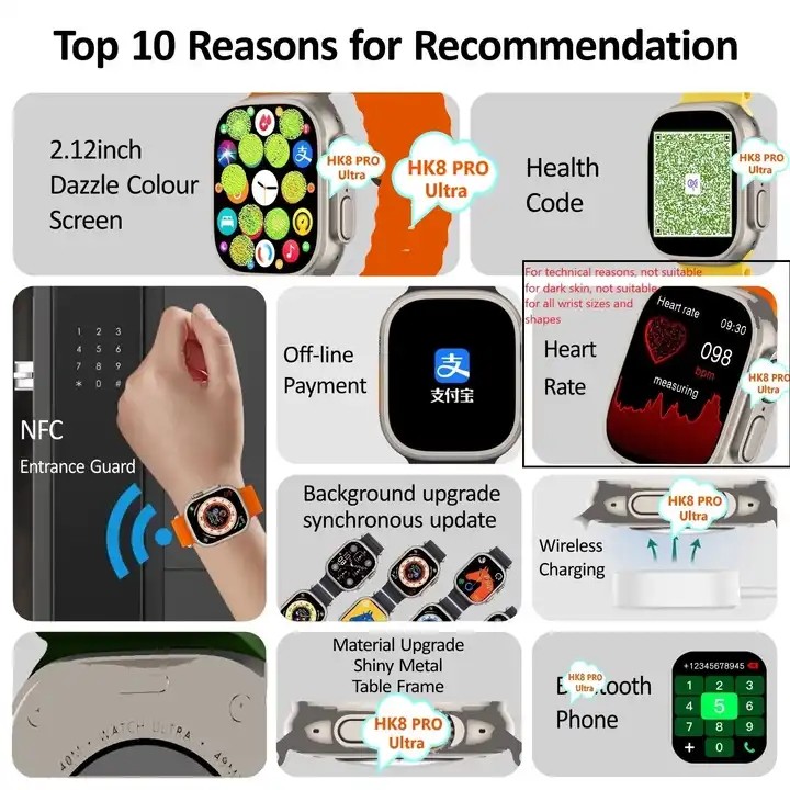 640x480 AMOLED BT Call Smart Watch HK8 Fitness Tracker Shock Resistant