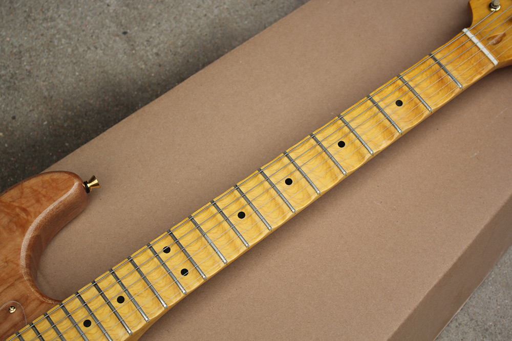 Custom Natural Wood Color Electric Guitar with SSS Pickups,Acrylic Pickguard,Scalloped Neck