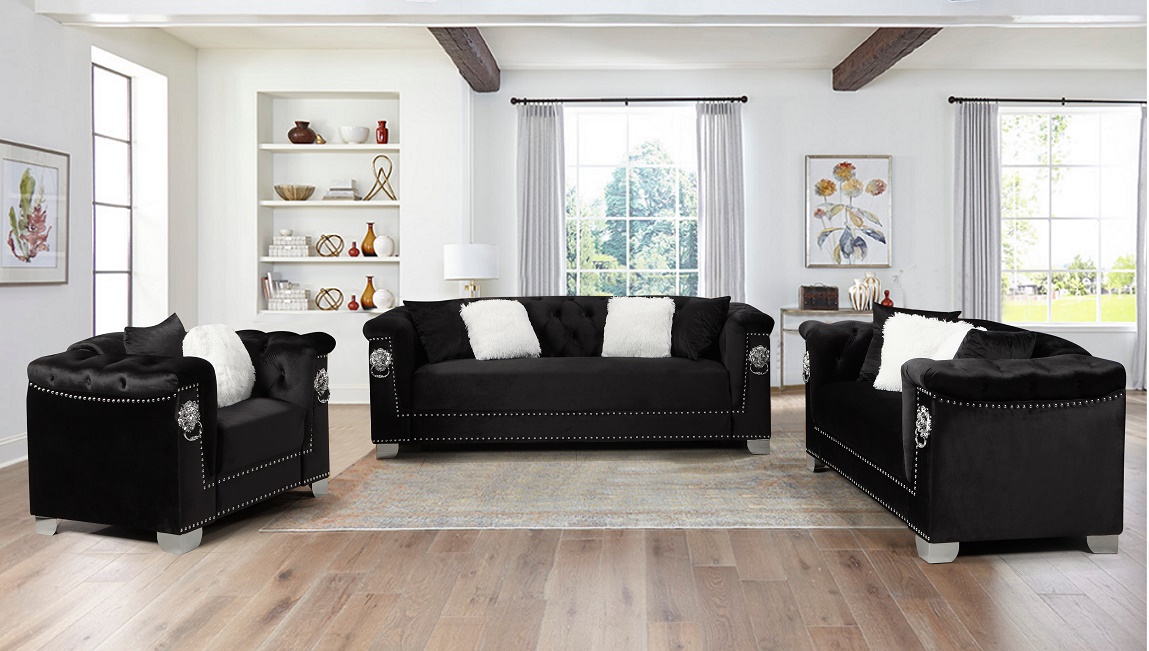 Wholesale Custom Living Room Furniture Chesterfield Tufted Velvet Fabric Sofa Set 1+2+3 Seater Living Room Sofa