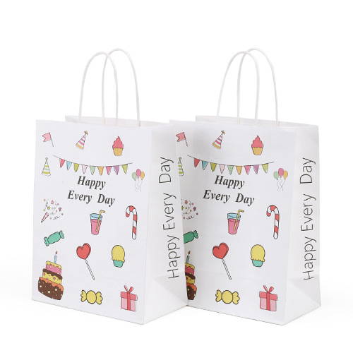 Custom Plated Cake Bread Food Packaging Shopping Kraft Handle Paper Bags With Logo