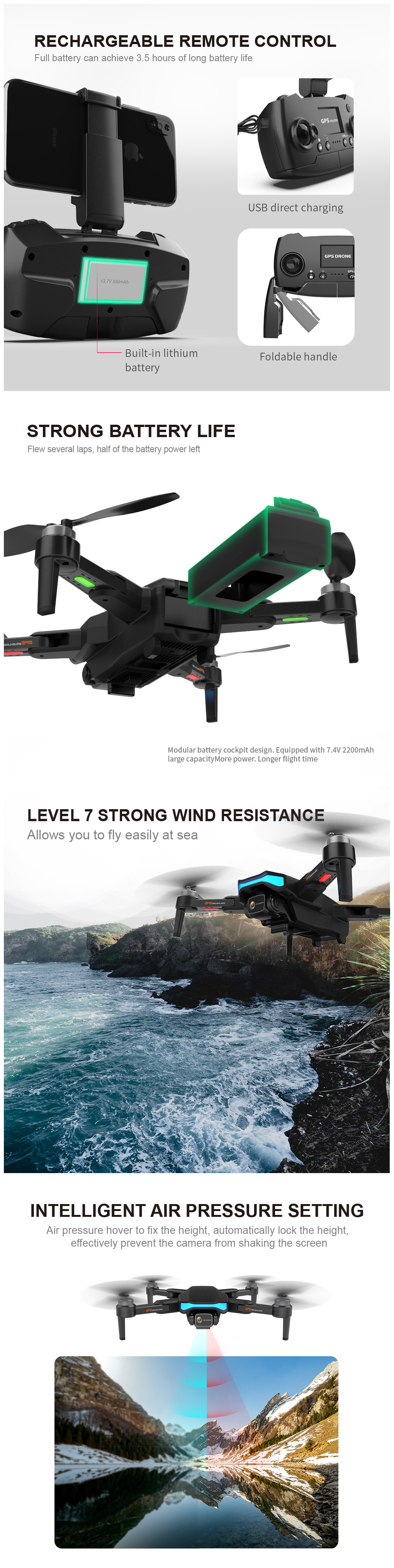 Folding 5G Brushless GPS Drone with 6K HD Camera and 90 Degree Dual Lens Remote Control