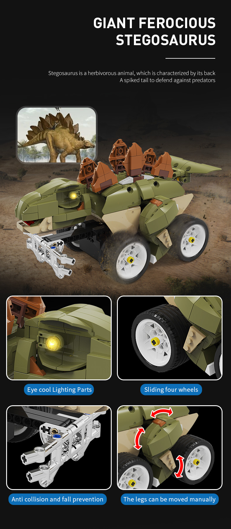 Creative Electronic Dinosaur Toys DIY Educational Rc Car Kids Blocks Toys Building