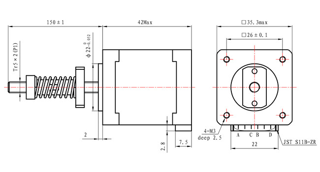 1.8 Degree 2 Phase Nema 14 Tr5*2 Linear Stepper Motor 35*35*42mm 0.36N.m