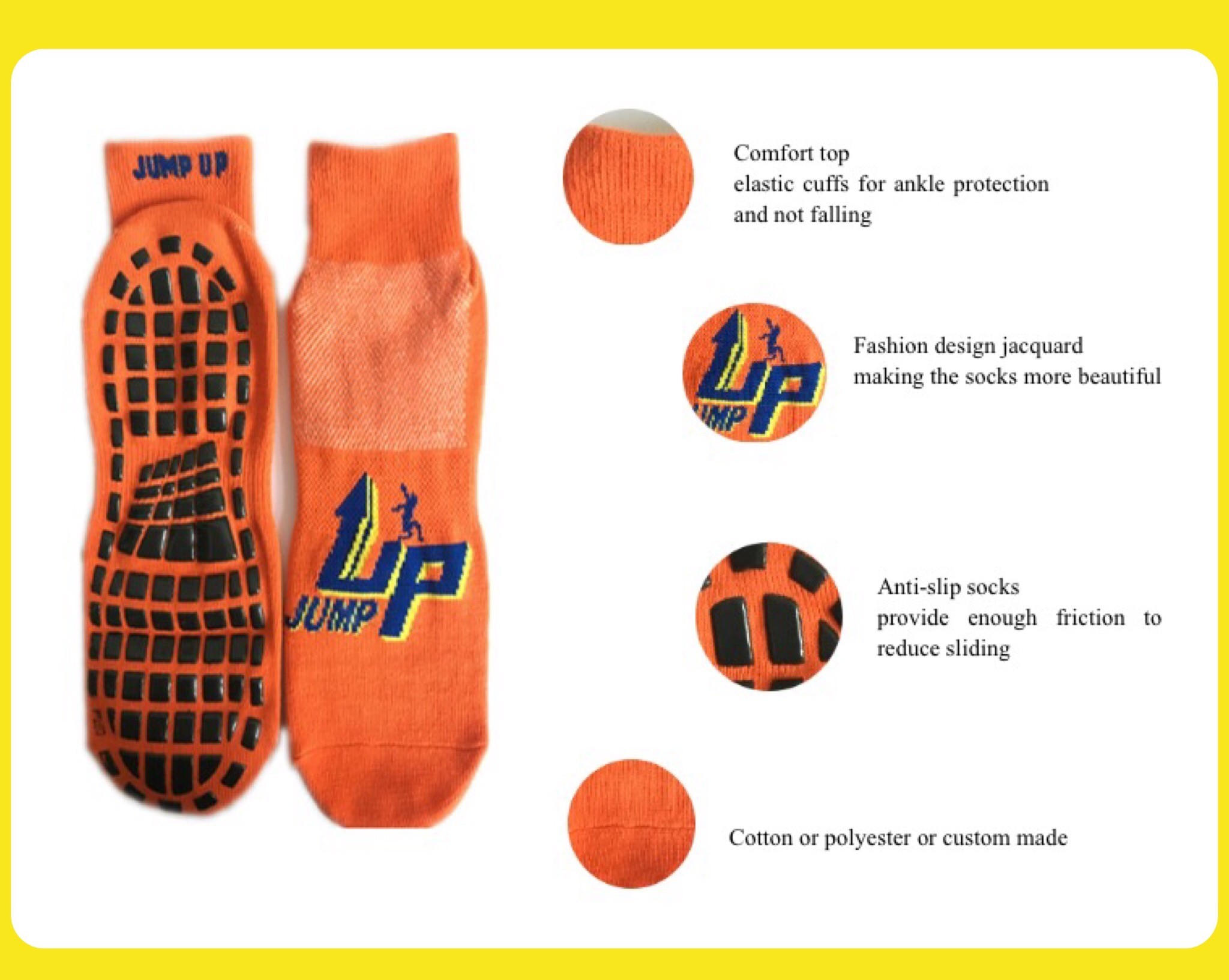 China Supply Bungee Jump Socks 25cm Polyester Anti-skid Non-Slippery Grip Socks Kid Trampoline Socks for Jumping